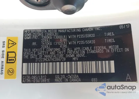 2017 Lexus Rx 350 z USA, uszkodzony, nr VIN 2T2ZZMCA7HC066728